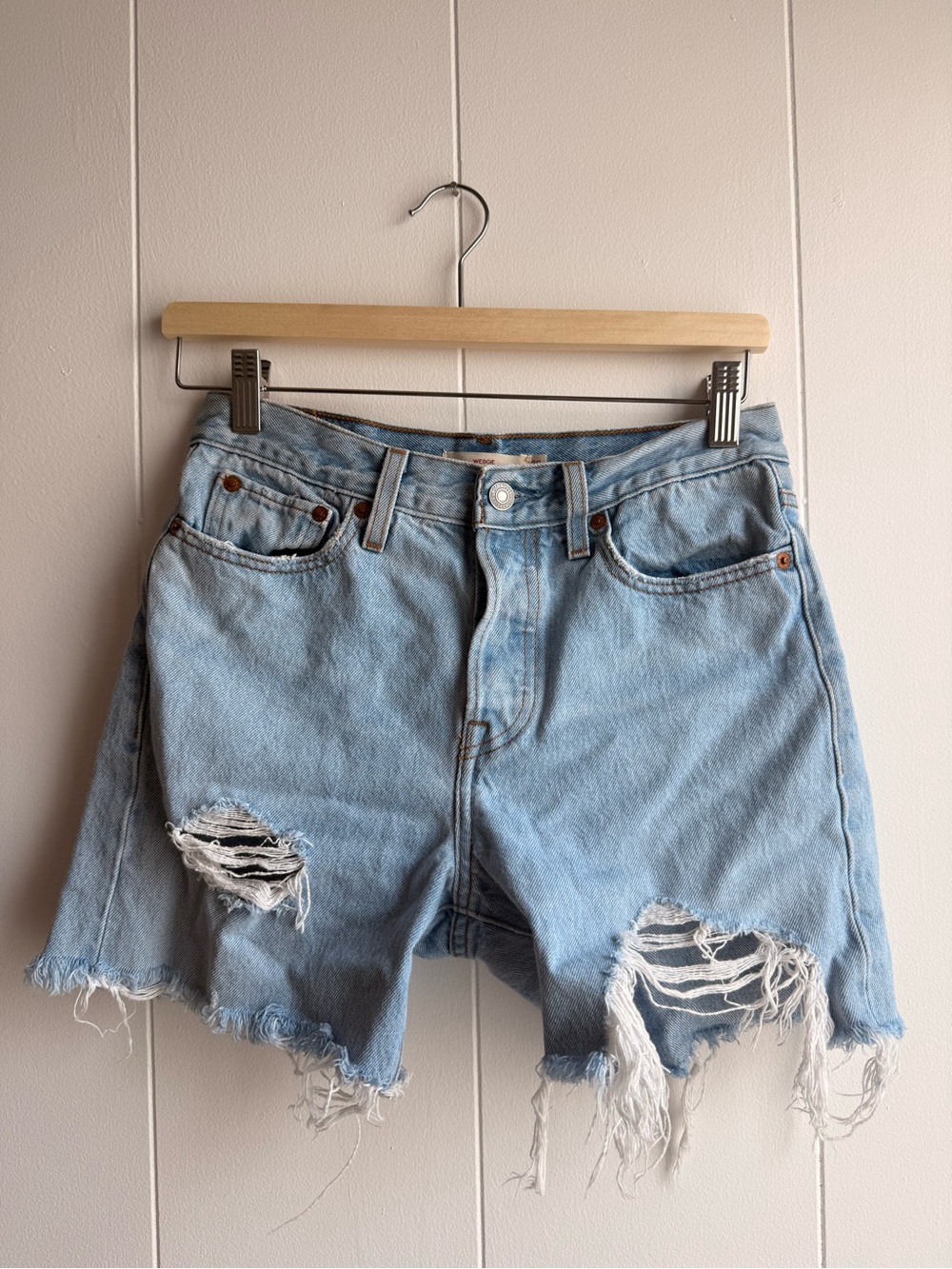 Levi's Light Blue Distressed Denim Cutoff Shorts